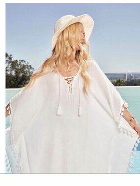 Walter Baker Acapulco Ivory Lace-Up Sheer Beach Cover-Up New